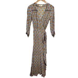 Natalie Martin Kate Long Sleeve Wrap Dress Women S Tulip French Blue Boho NWOT